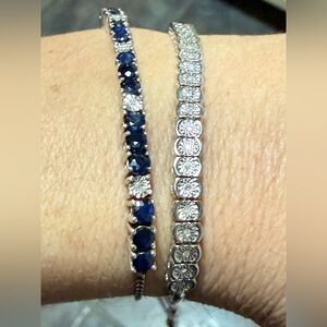 Dazzling Silver and Blue Gemstone Bracelet Duo